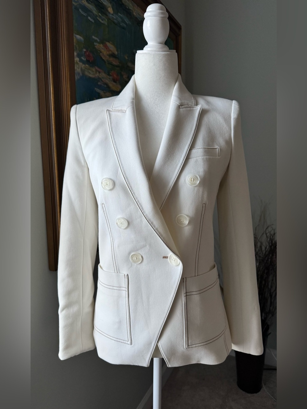 Veronica Beard Cosmo Double-Breasted Dickey Jacket Contrast Stitching Size 0